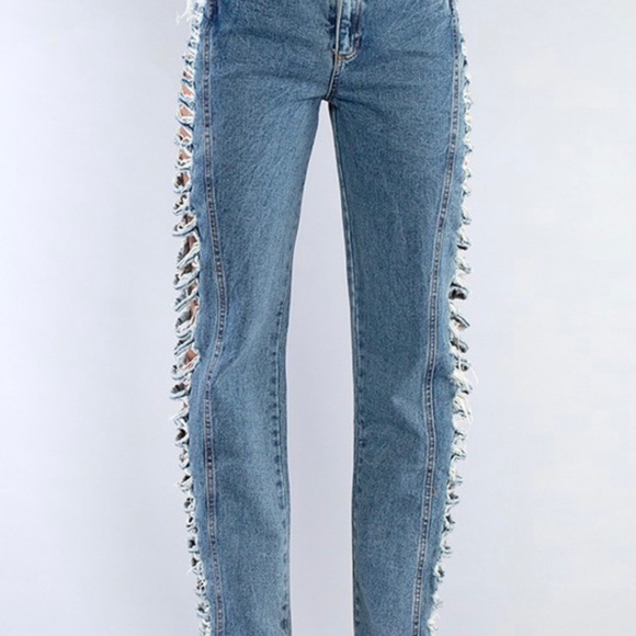 Side Rip Denim Jeans - Picture 2 of 5